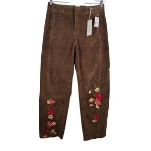 Driftwood Corduroy Pants Bees N' Roses floral embroidered relaxed Z 31